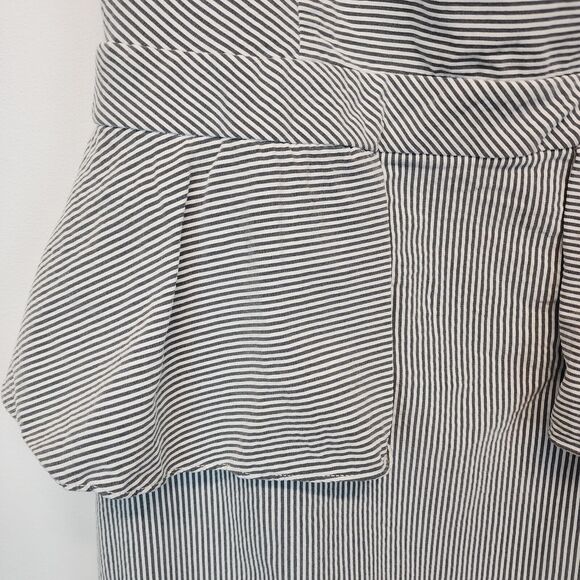 New York & Company Peplum Dress Size L Striped Ruffle Off Shoulder Office Siren - Picture 4 of 13